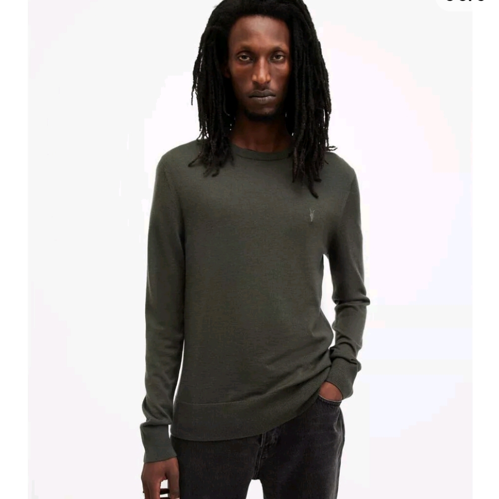 All Saints Merino Wool Ramskul Mode Crewneck Sweater Olive Green Size M